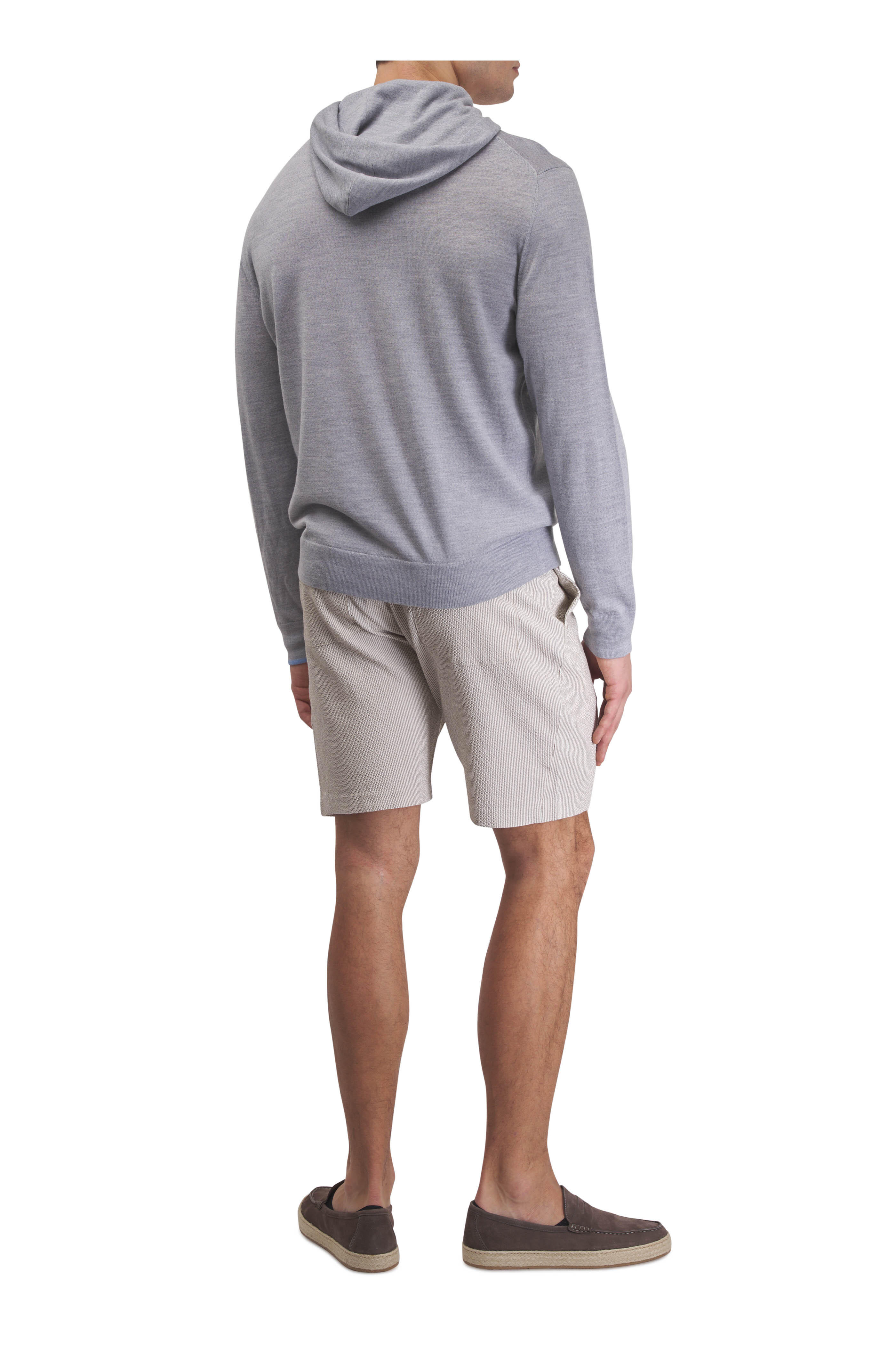 Deke - Khaki & White Stripe Seersucker Bermuda Shorts