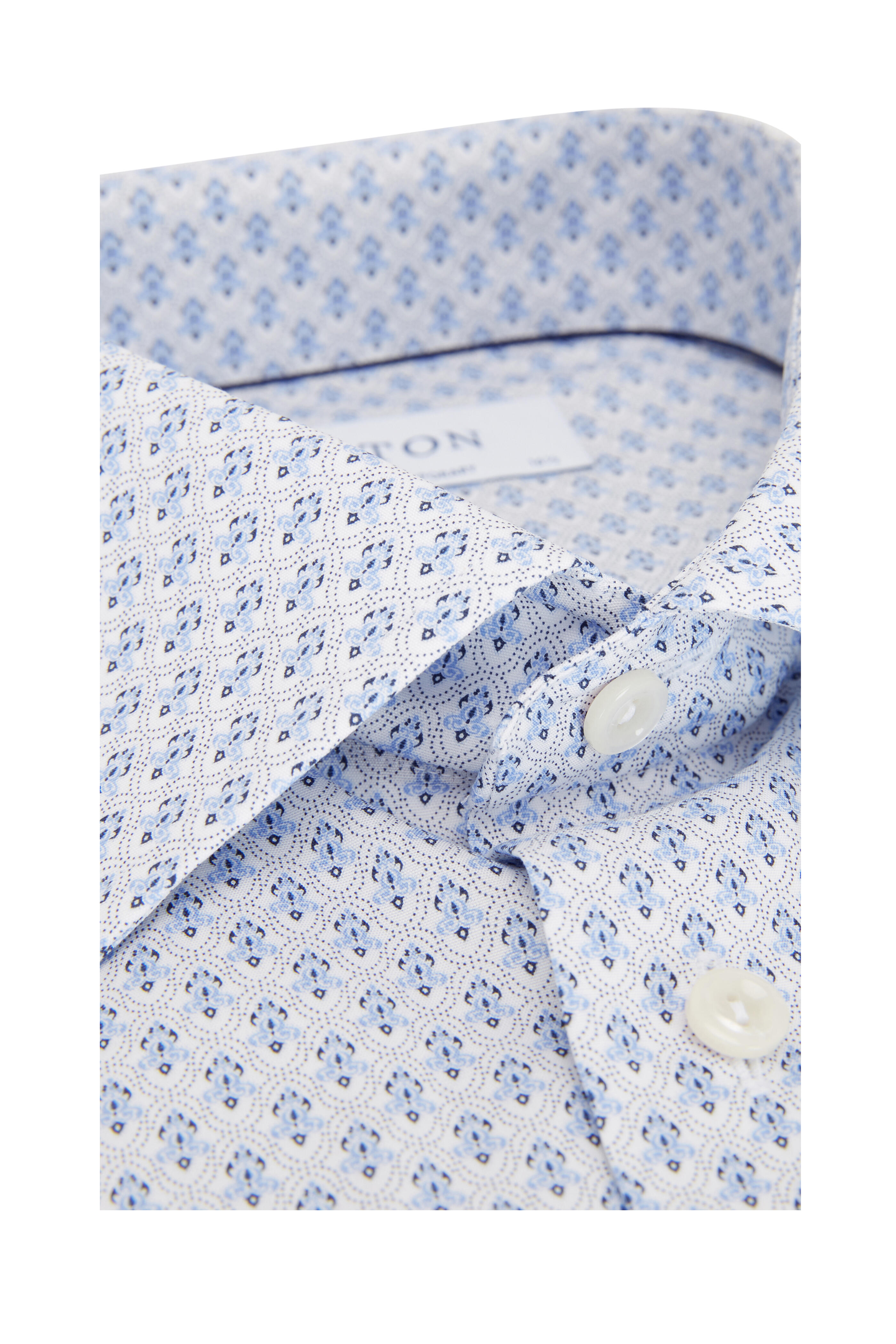 Eton - Light Blue Geometric Contemporary Fit Sport Shirt