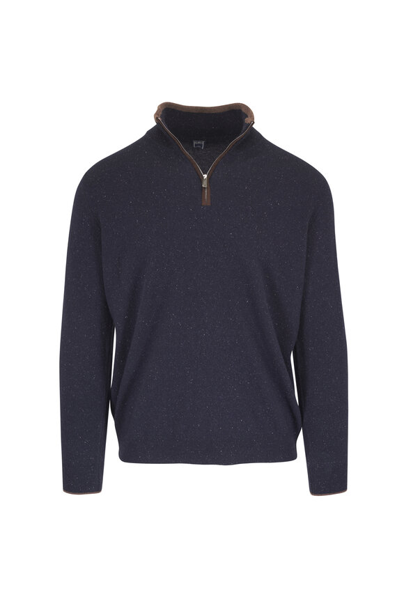 Fedeli Favonio Navy Silk, Cashmere & Wool Quarter Zip - view 1