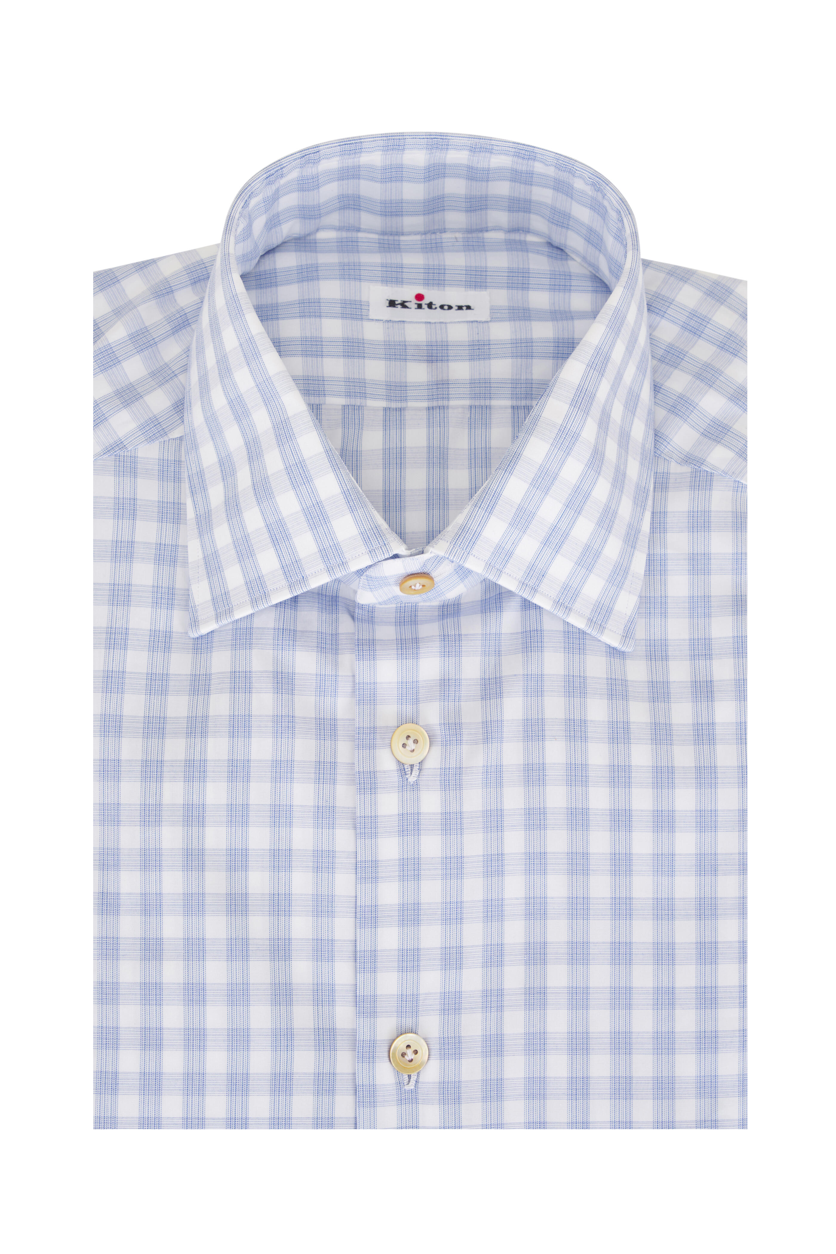 Kiton - Light Blue Cotton Check Sport Shirt
