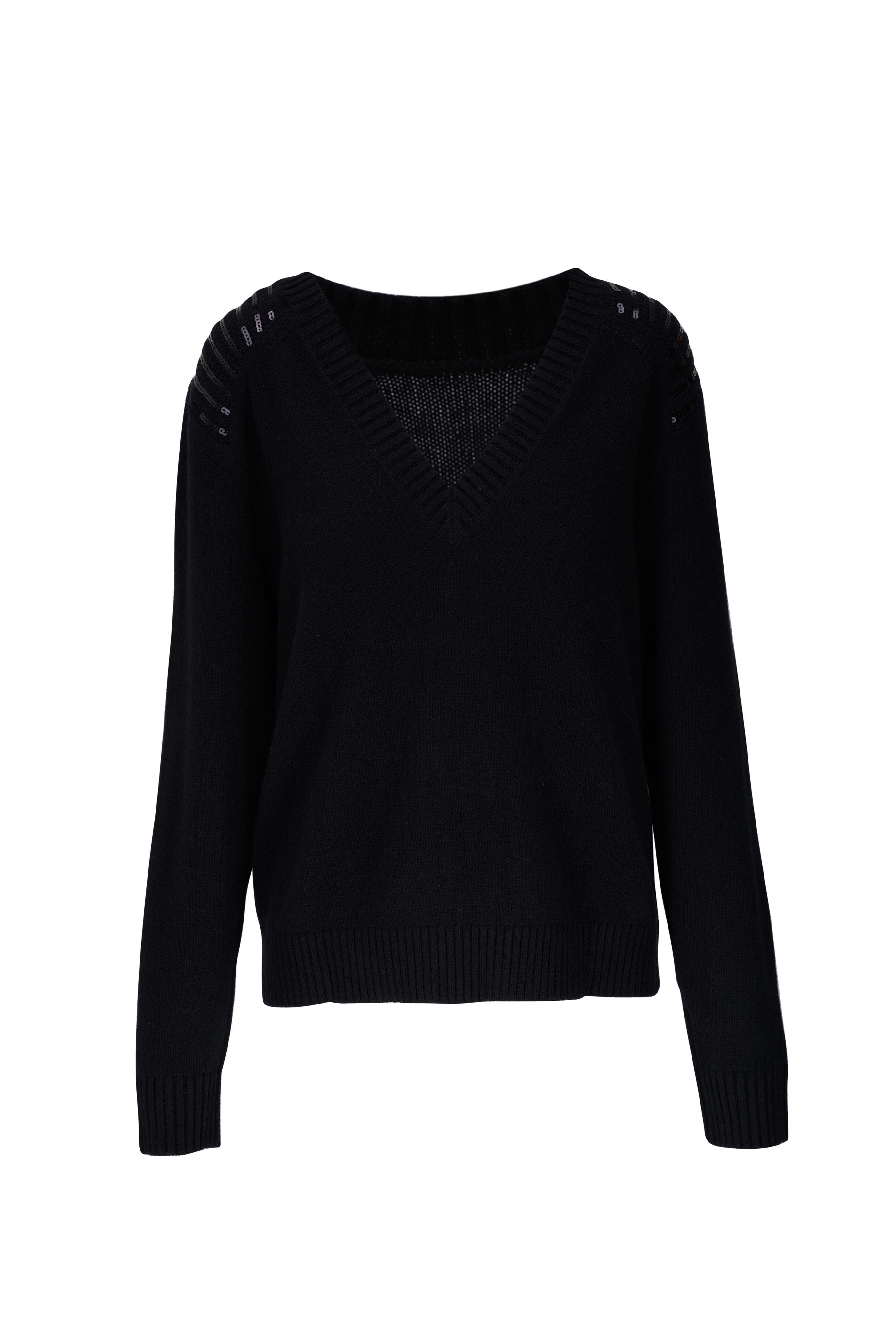 Dorothee Schumacher - Black Sequin V-Neck Sweater