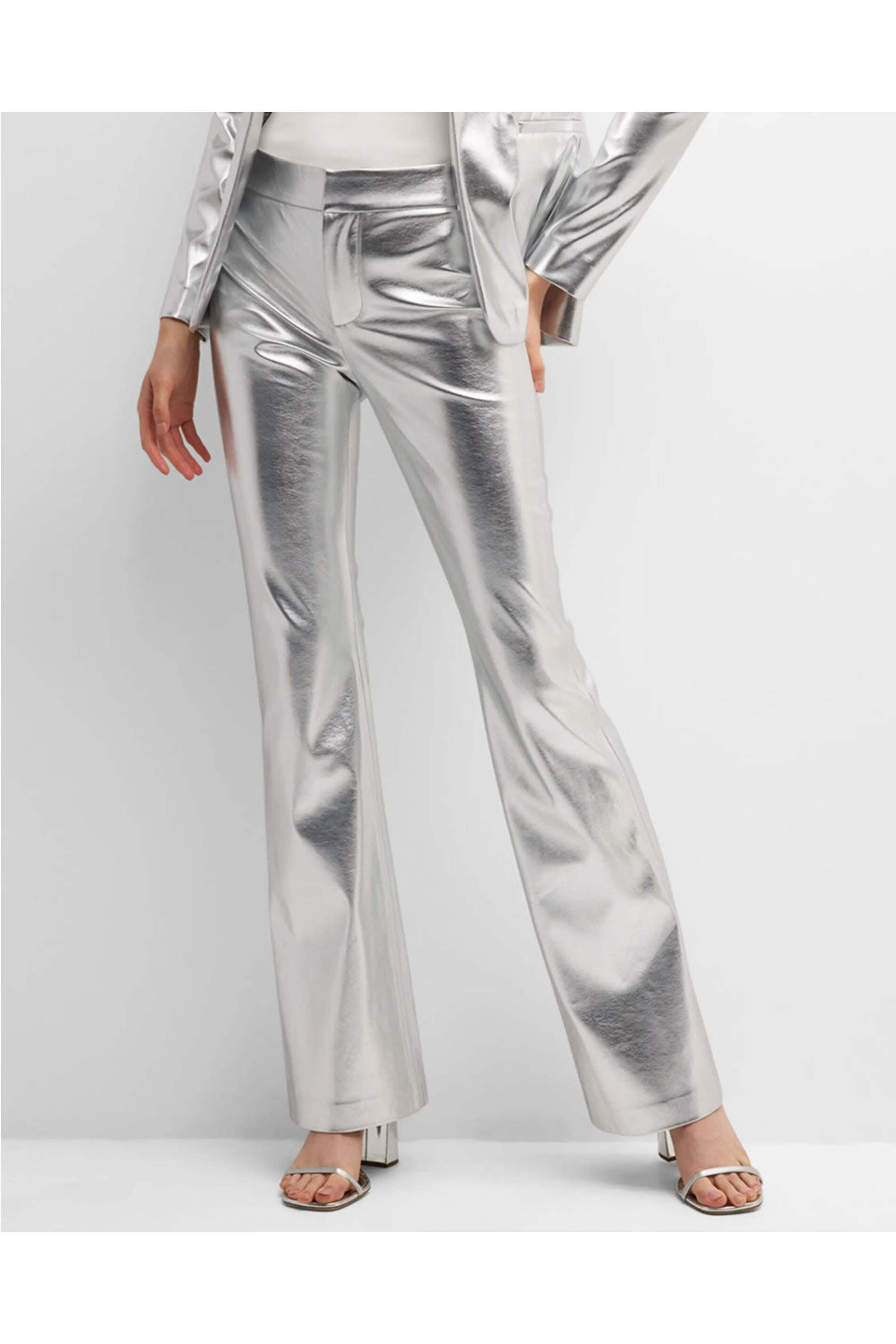 Alice & Olivia - Silver Metallic Vegan Leather Livi Pant
