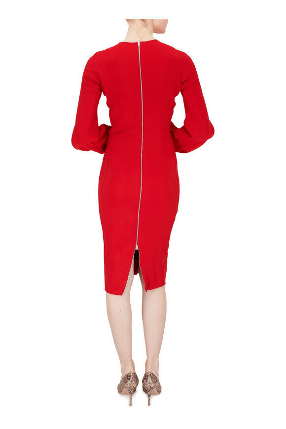 Victoria Beckham - Red Slash Sleeve Fitted Midi Dress