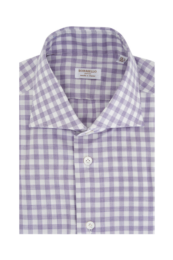 Borriello - Purple Check Cotton Flannel Dress Shirt