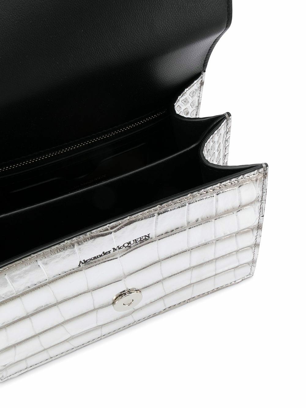 McQueen - Silver Croc Embossed Leather Knuckle Shoulder Bag