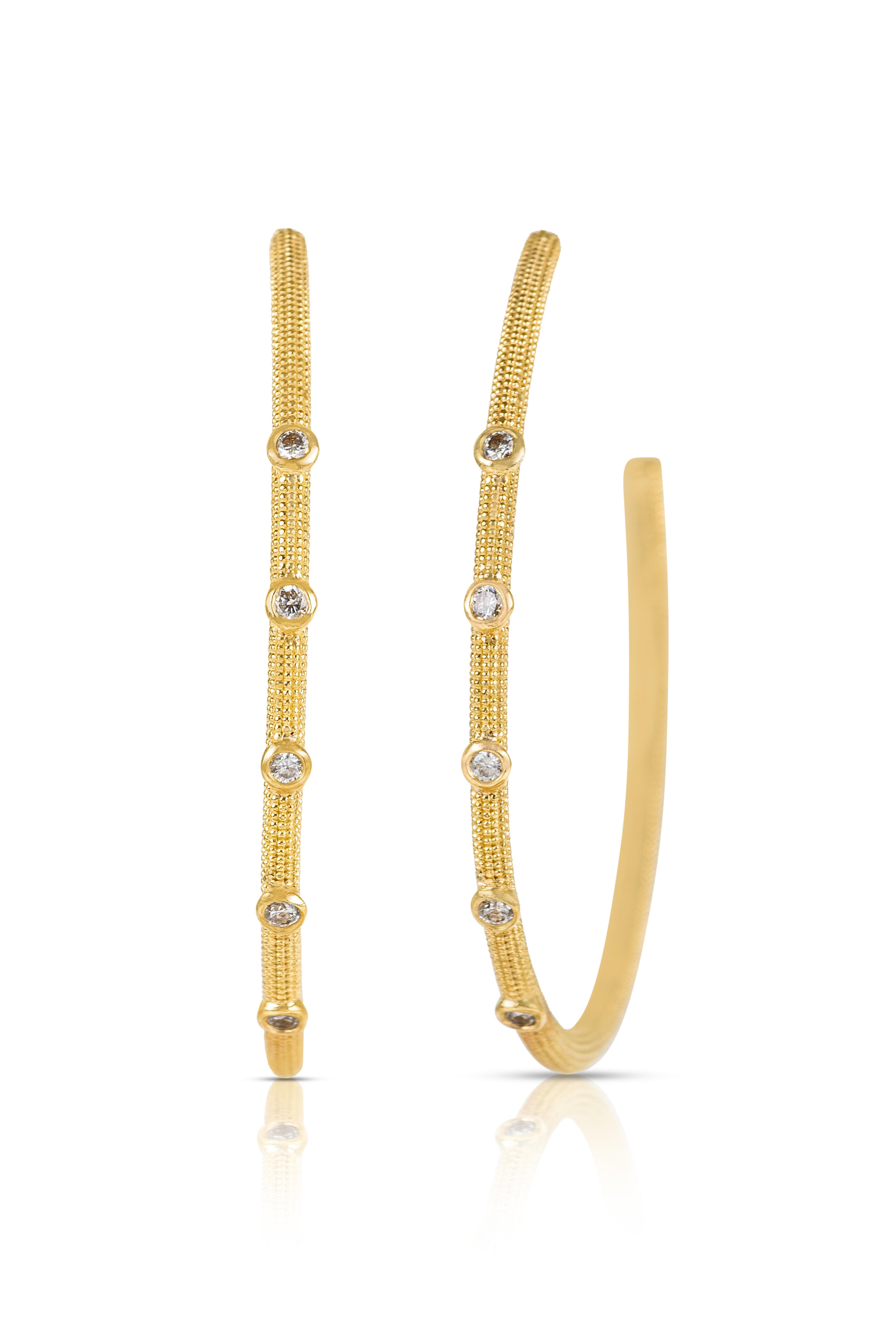 .925Suneera - Textured Triple Diamond Hoop Earrings
