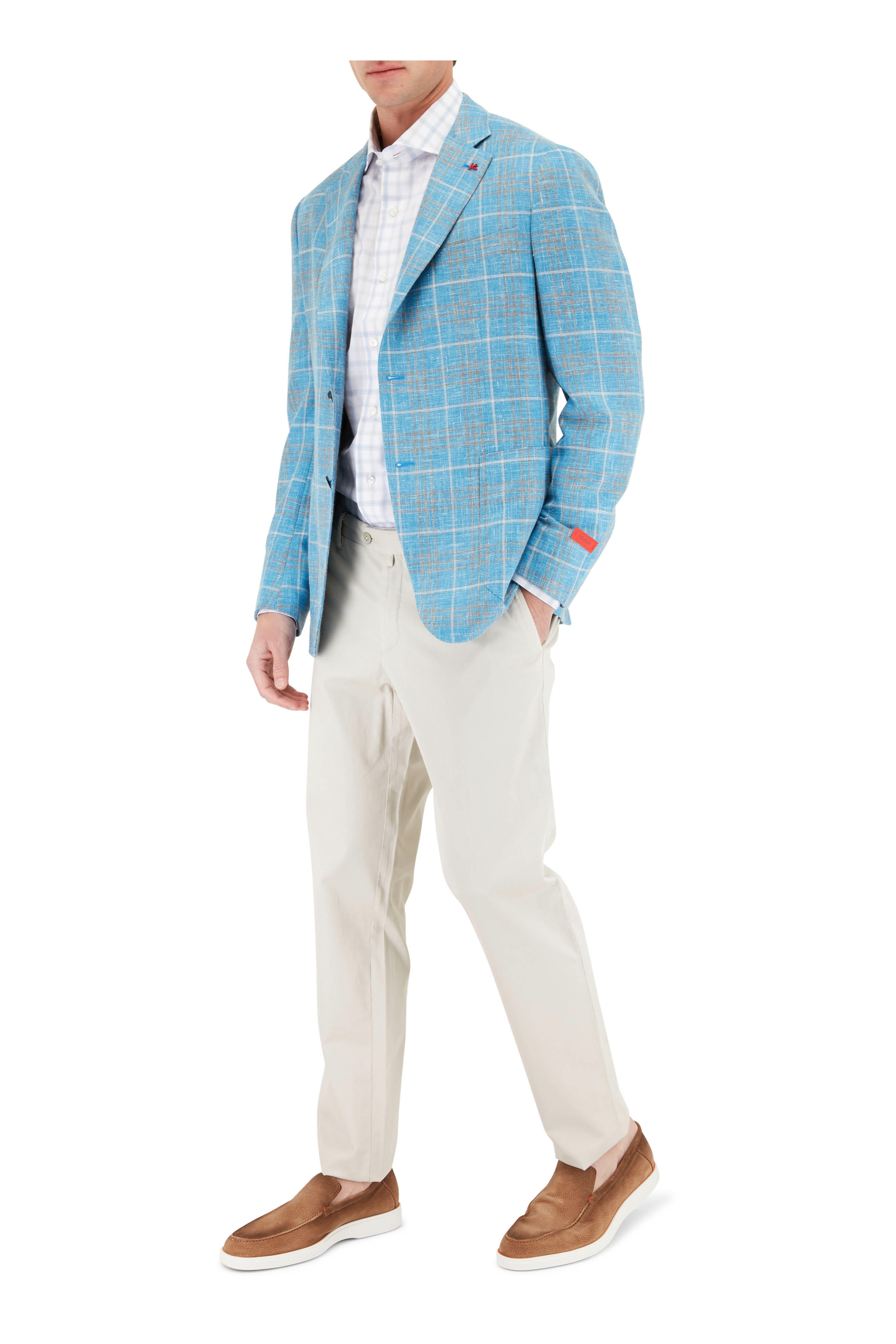 Isaia - Blue & White Check Hopsack Sportcoat | Mitchell Stores
