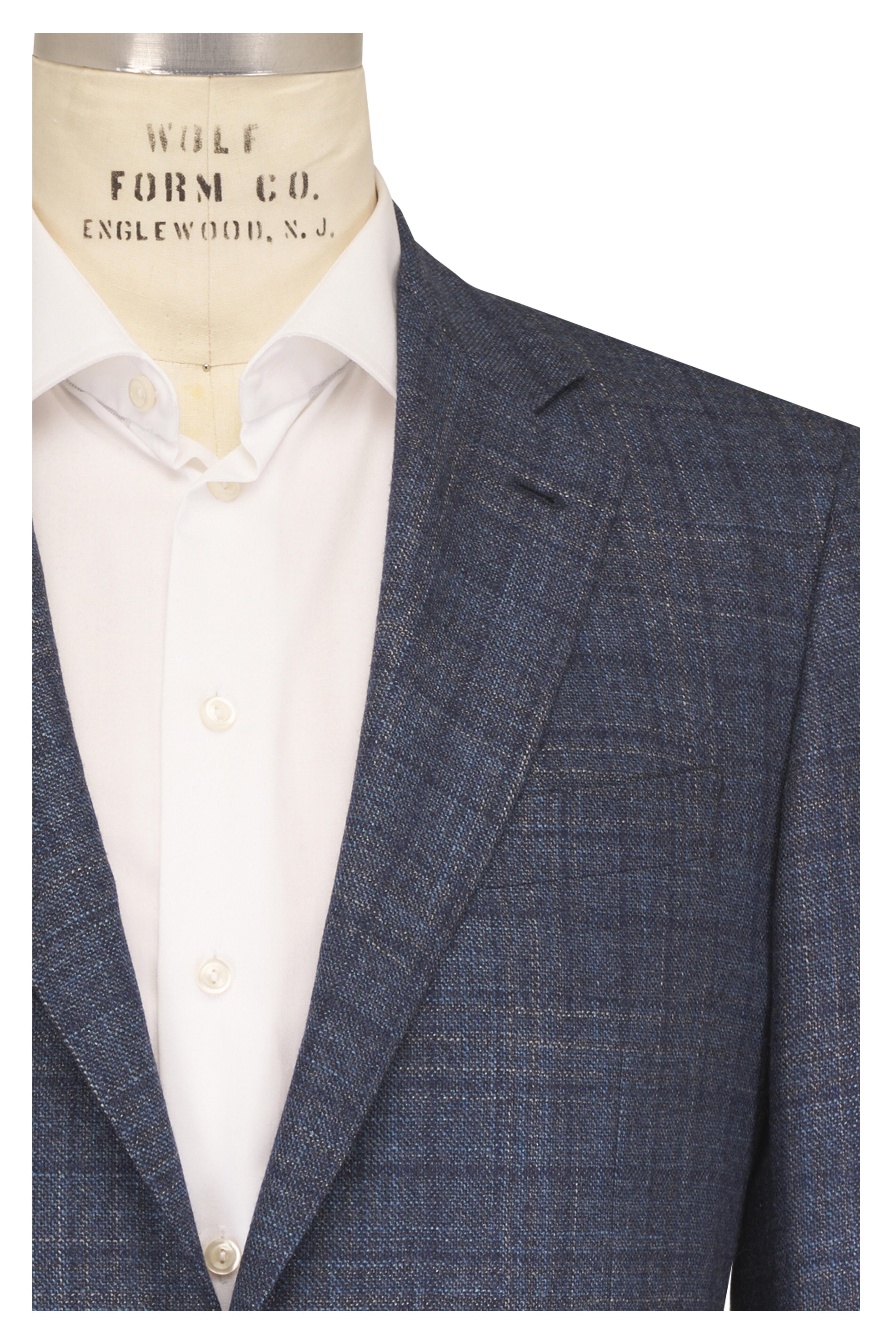 Canali - Blue Brushed Plaid Wool, Silk & Cashmere Sportcoat - view 1