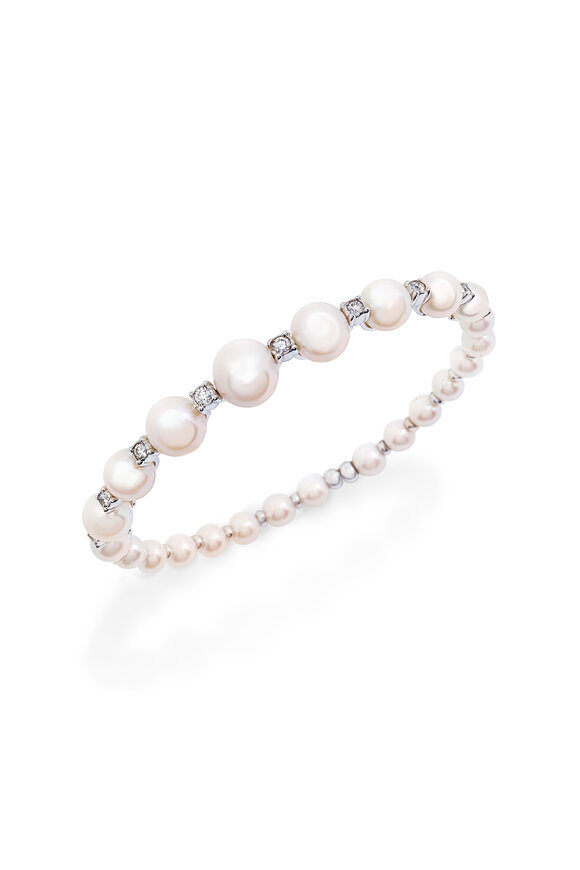 Chantecler 18k White Gold Diamond & Pearl Bangle