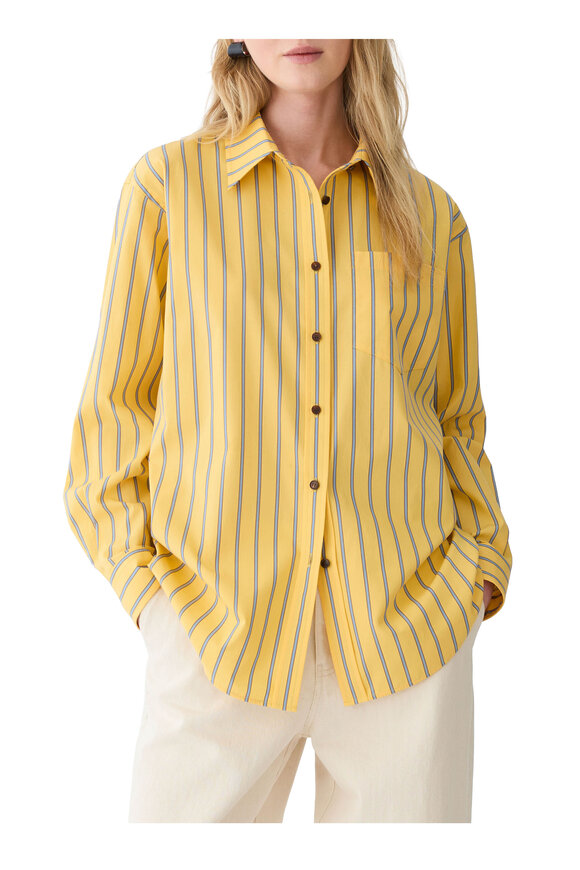 Lafayette 148 New York Yellow & Blue Cotton Boyfriend Oversized Shirt - view 2