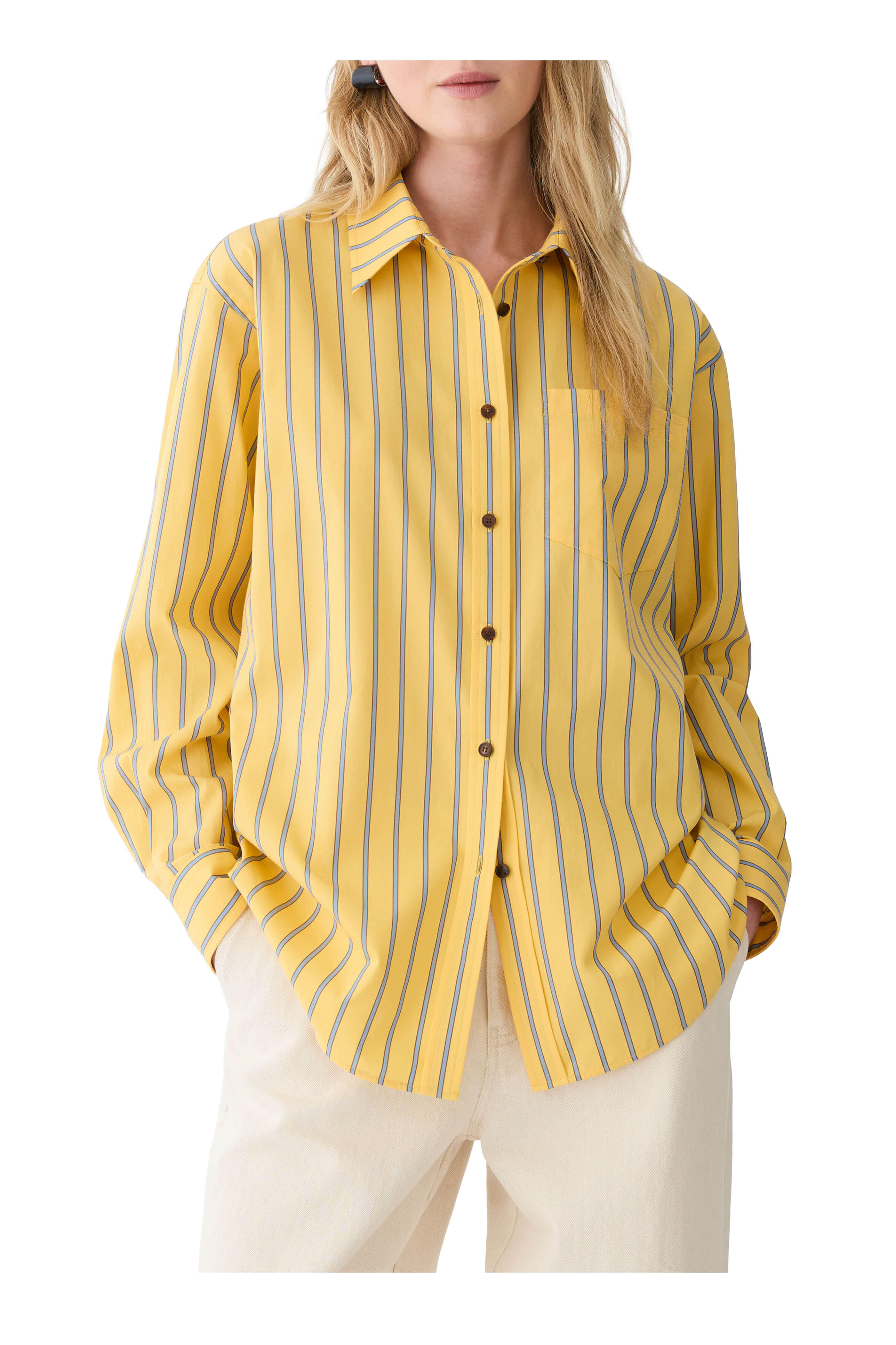 Lafayette 148 New York - Yellow & Blue Cotton Boyfriend Oversized Shirt - view 2