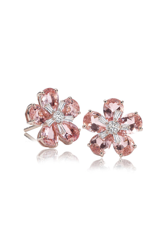 Nam Cho 18k Pink Morganite Wildflower Stud Earring - view 1
