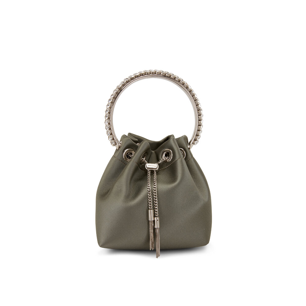 【Jimmy Choo】BON BON BCKT E/W SM◆0000095153IRM Bon Bon | Black Satin Bucket Bag with Velvet Bow | JIMMY CHOO