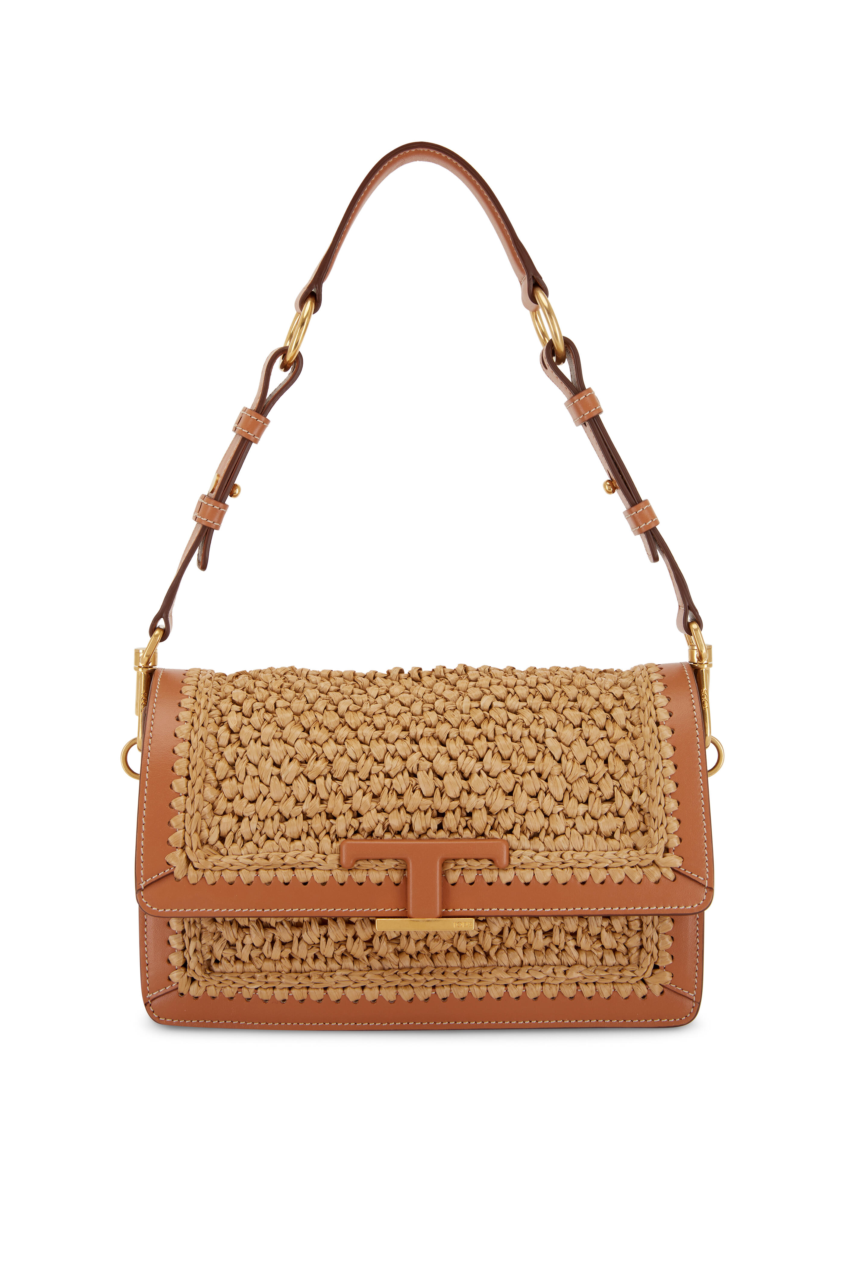 WOVEN DARK TAN RAFFIA CROSSBODY BAG