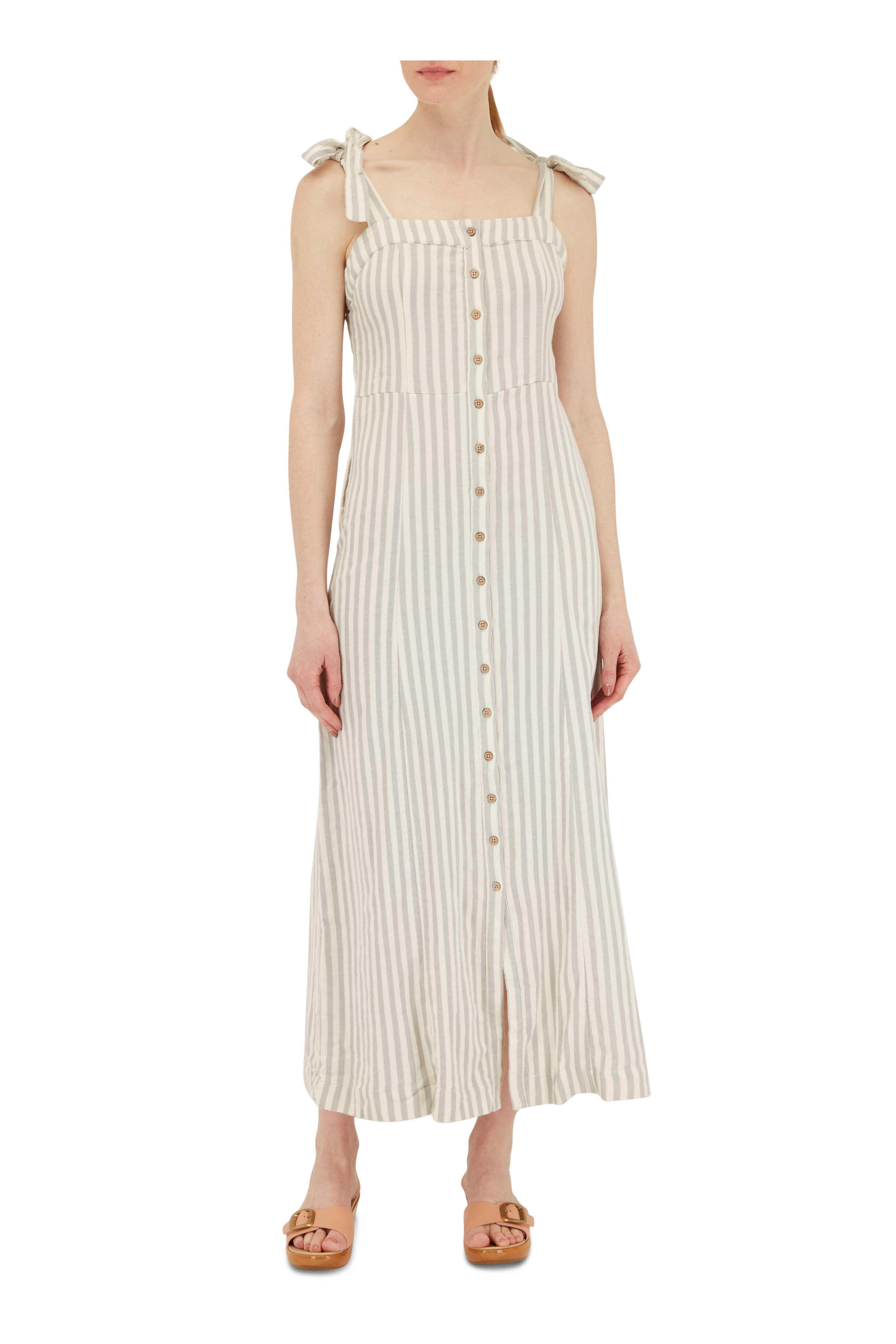 Faherty Brand - Dream Gray & White Stripe Cotton Gauze Tie Dress