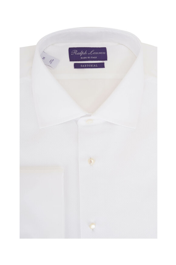 Ralph Lauren Purple Label White Poplin Piqué Tuxedo Shirt