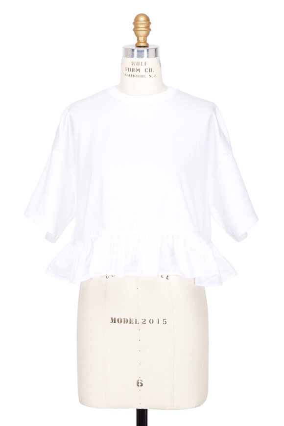 Prada - White Knit Short Sleeve Ruffle Hem Top