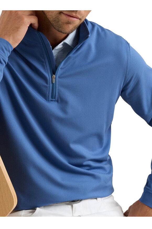 Peter Millar Perth Blue Cross-Hatch Performance Quarter Zip - view 2
