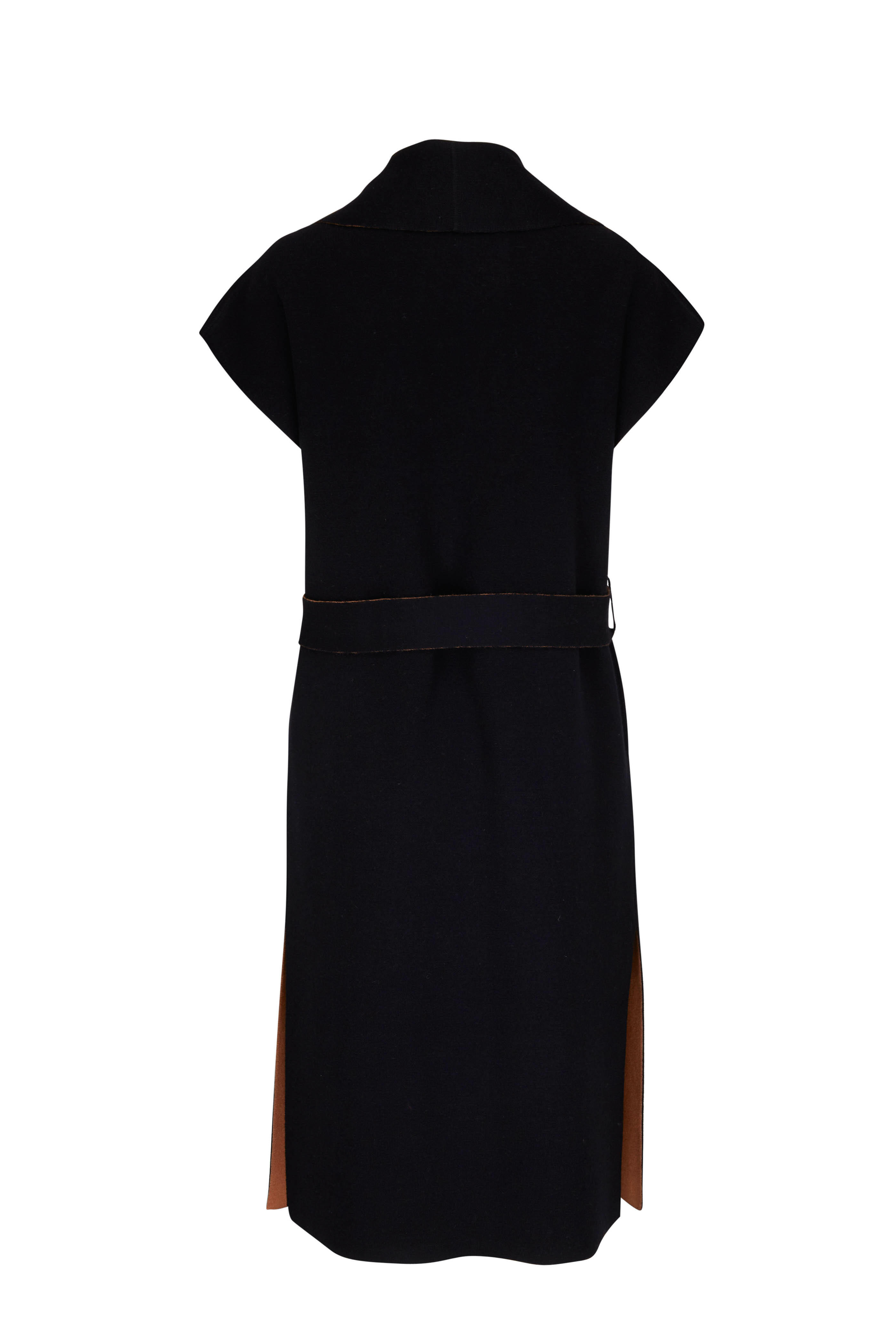 D.Exterior - Black & Brown Reversible Belted Long Vest