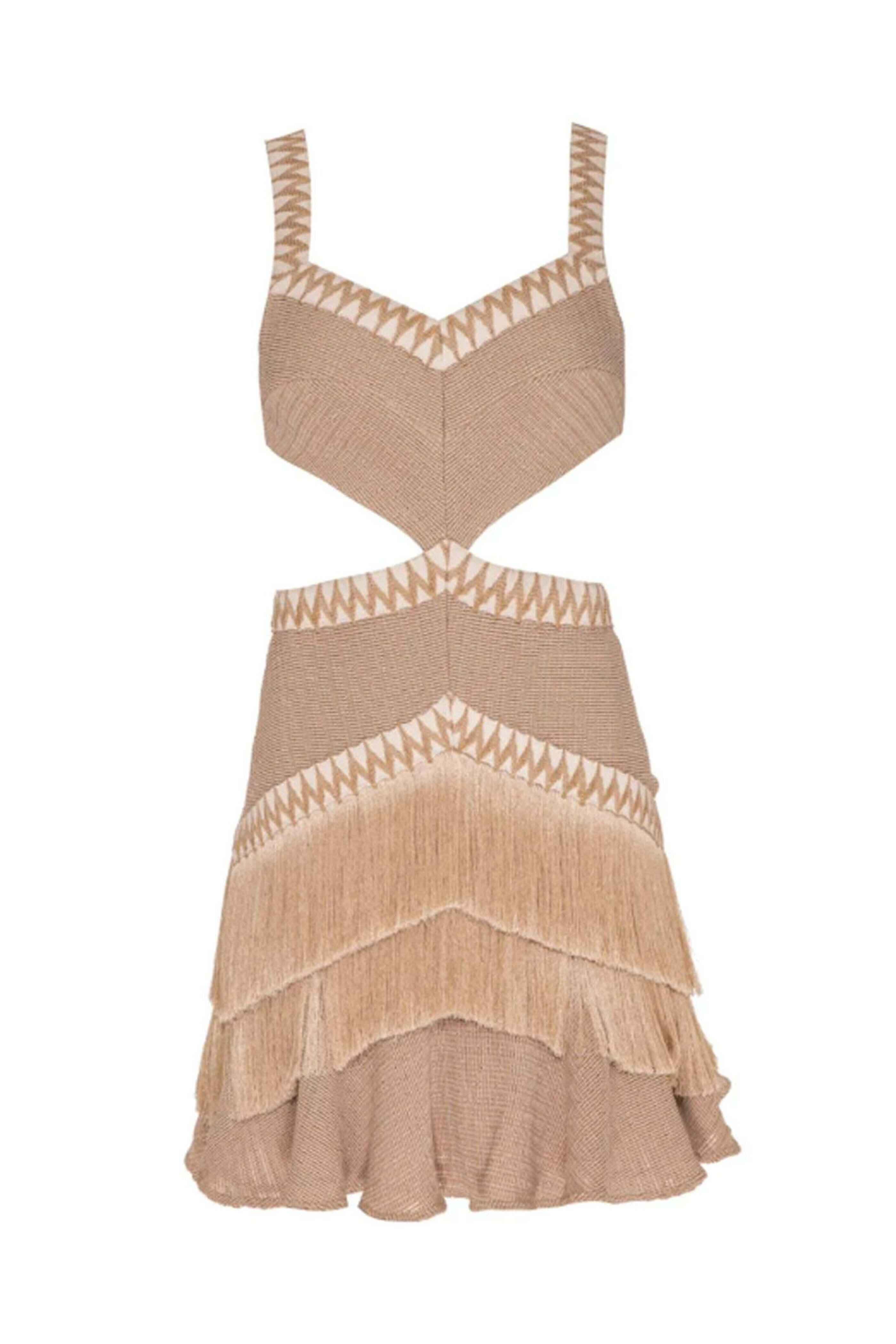 Patbo - Clay Metallic Knit Fringe Mini Dress