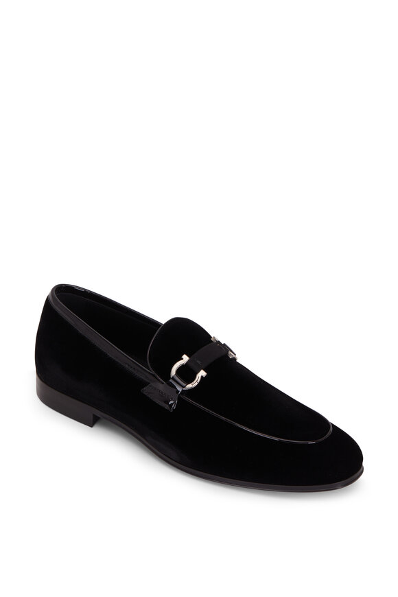 Ferragamo - Seral Black Velvet Gancini Bit Loafer 