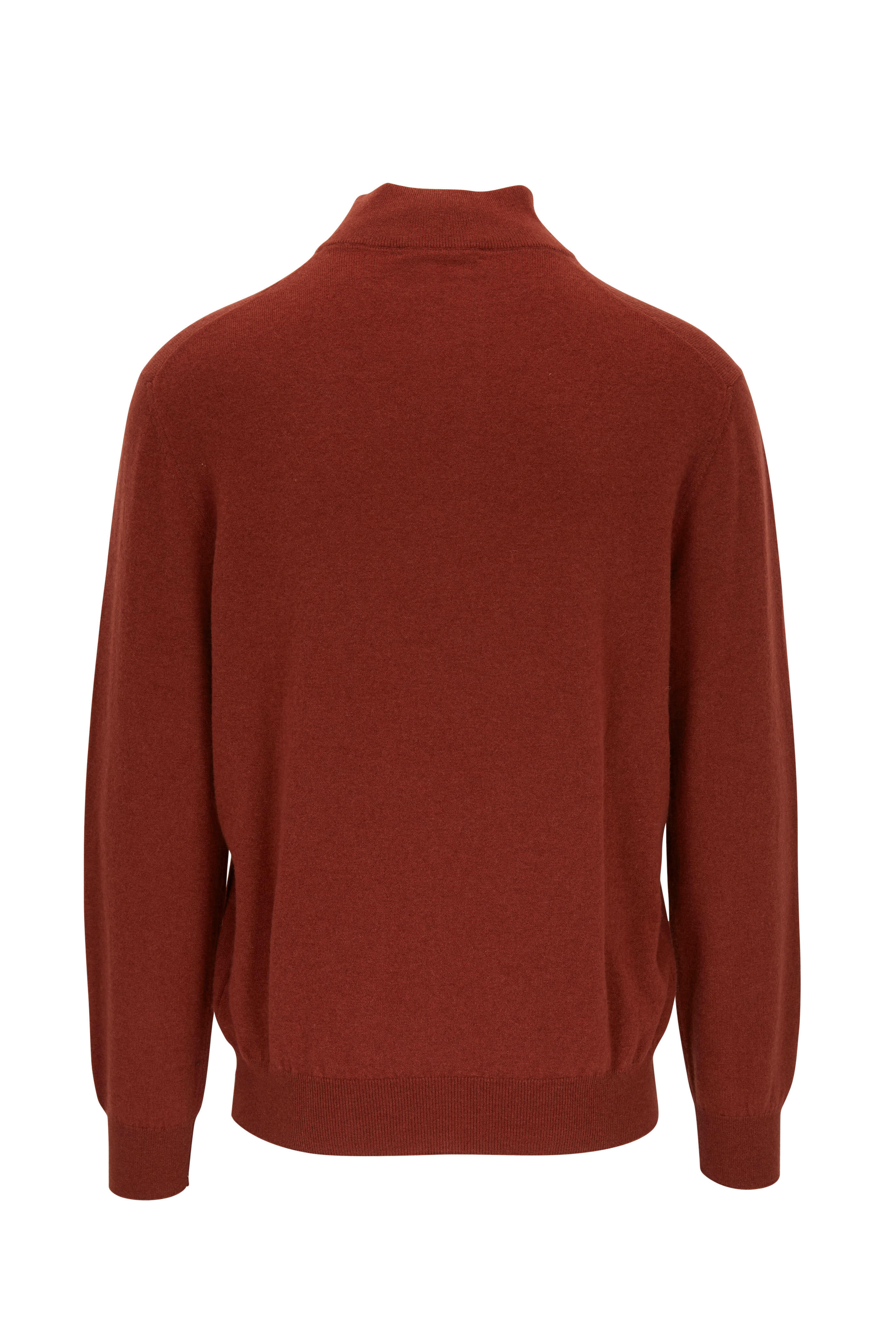 Zegna - Rust Cashmere Quarter-Zip Pullover
