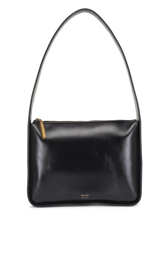 Khaite Lori Squared Black Crackle Patent Leather Bag