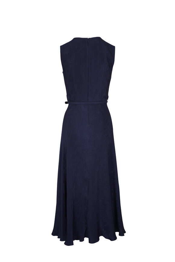 Olivine Gabbro - Navy Blue Round Neck Flare Midi Dress