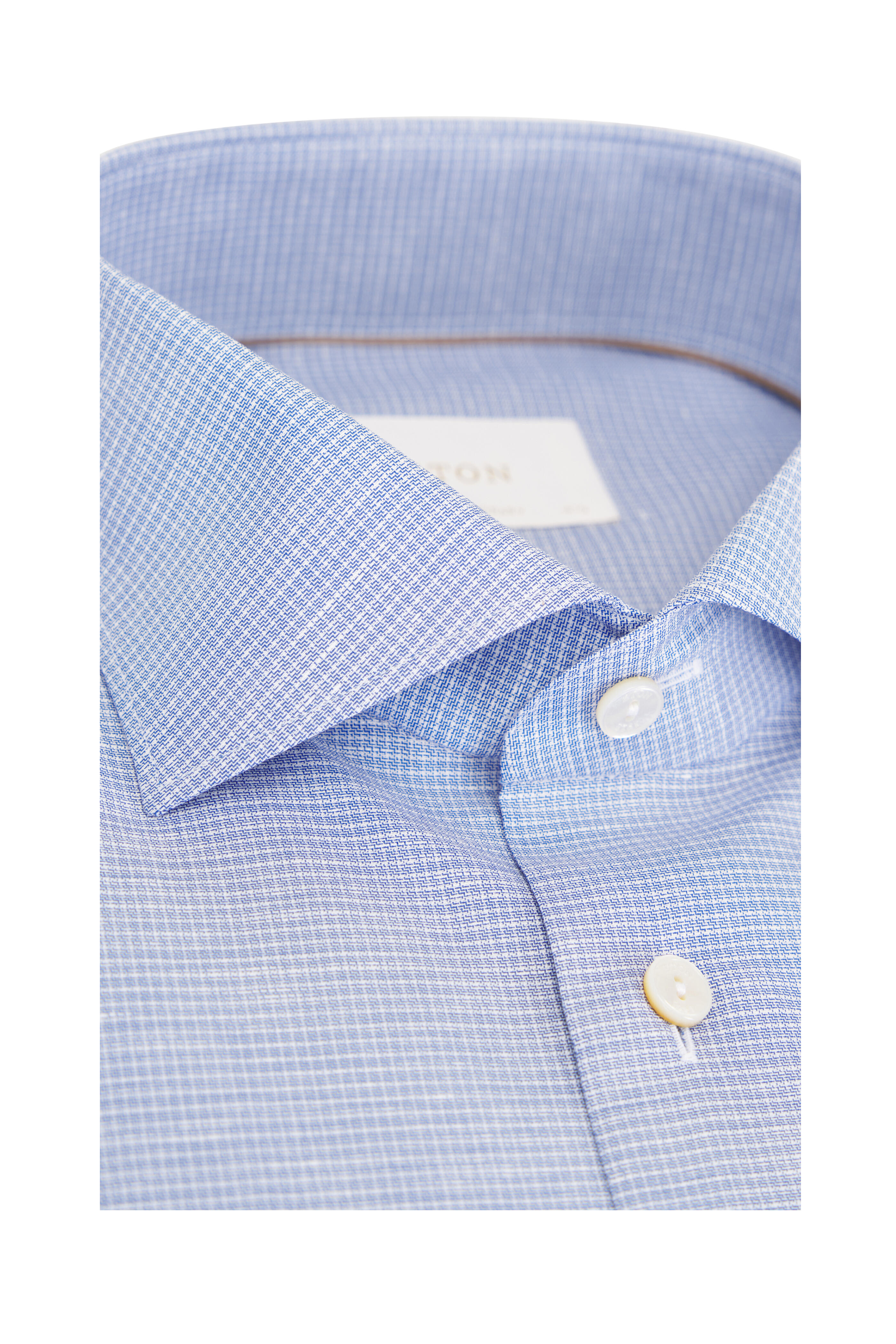 Eton - Blue Check Cotton, Linen & Silk Dress Shirt - view 3