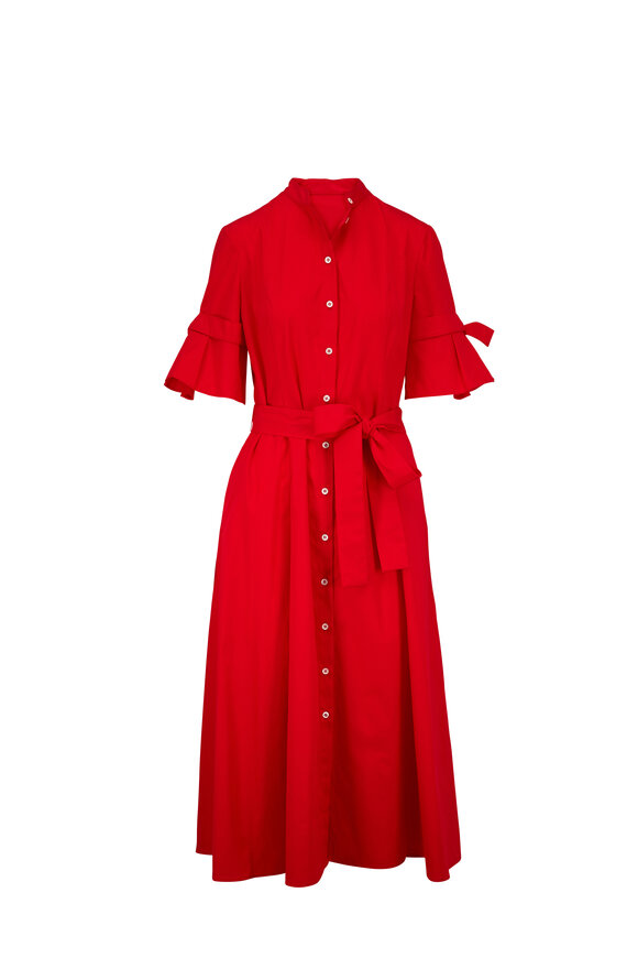 Carolina Herrera - Imperial Red Knotted Short Sleeve Shirtdress