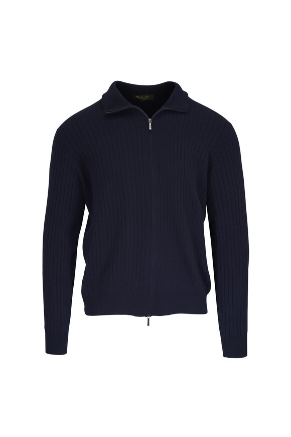 Loro Piana Lexington Navy Blue Baby Cashmere Bomber Sweater - view 1
