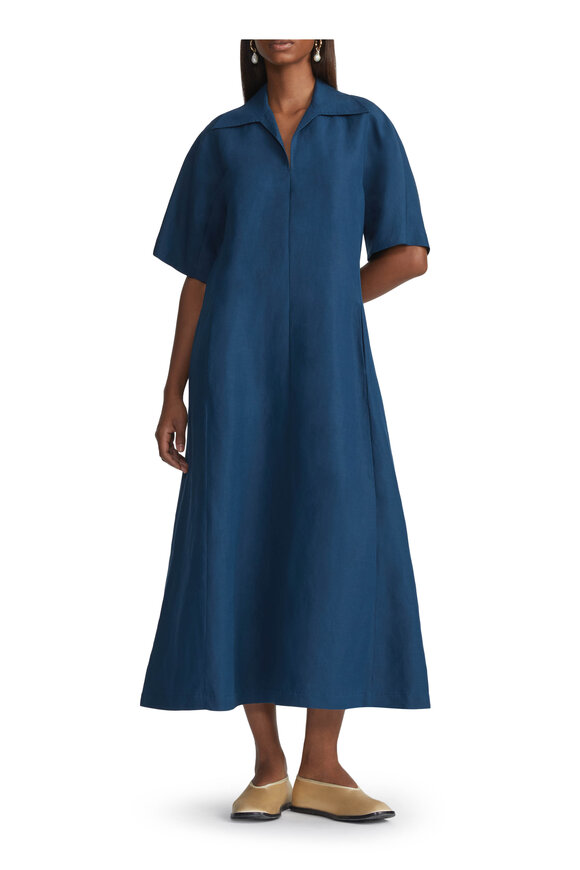 Lafayette 148 New York - Blue Silk & Linen Center Seam Popover Dress