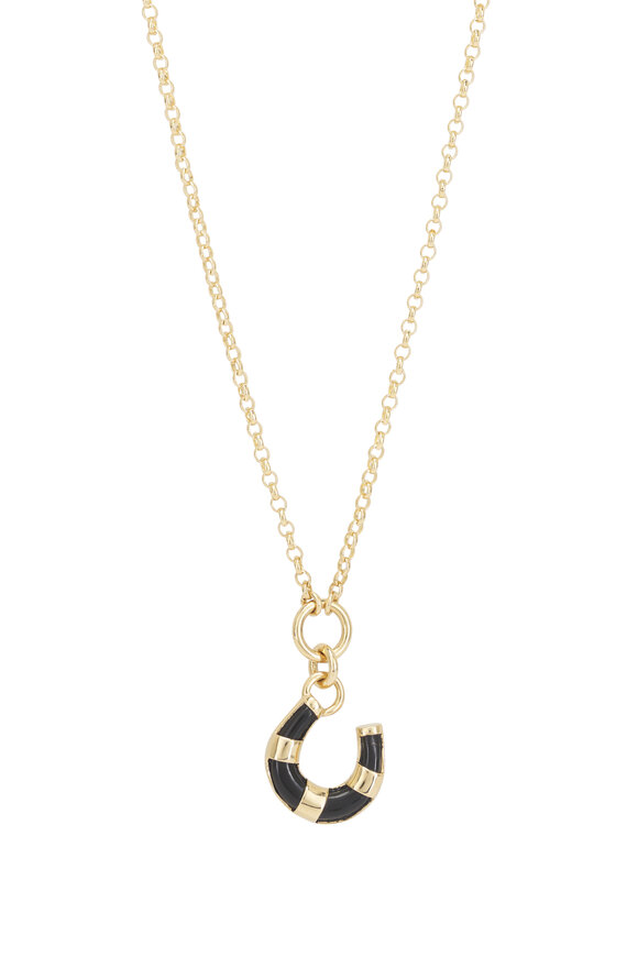 Foundrae 18k Yellow Gold Onyx Horseshoe Pendant Necklace - view 2