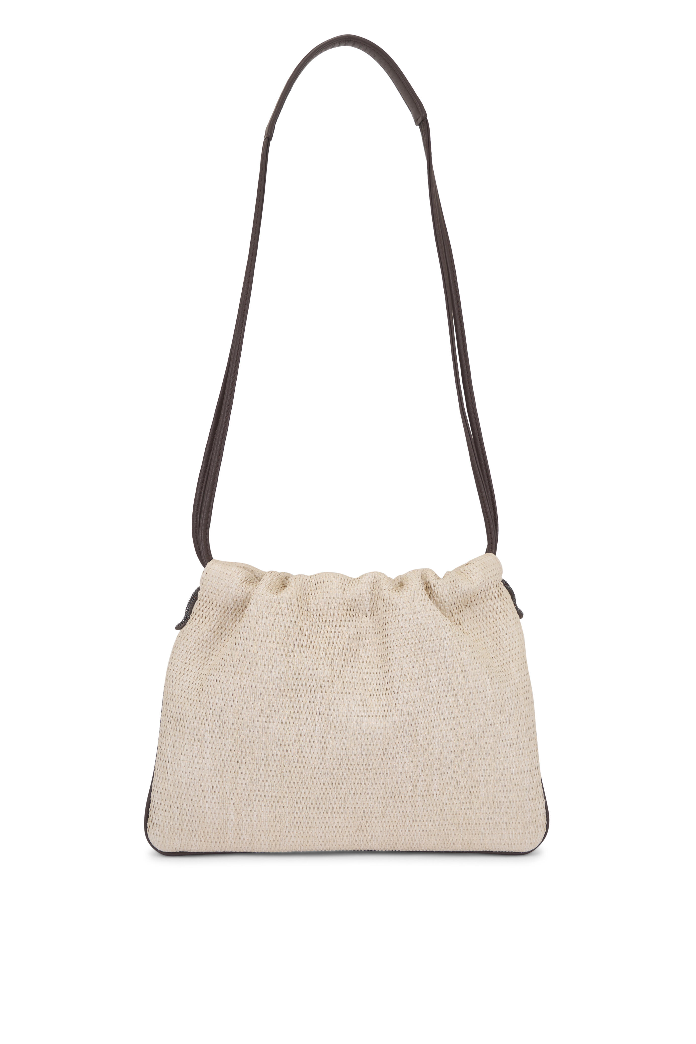 Brunello Cucinelli - Micro Embellished Raffia Drawstring Shoulder Bag
