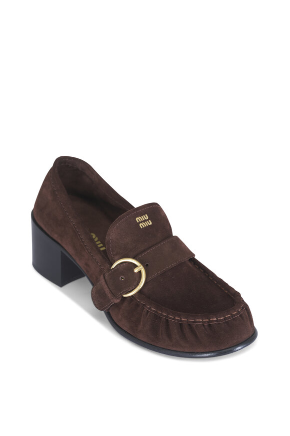 Miu Miu Dark Brown Suede Heel Loafer, 45mm - view 1