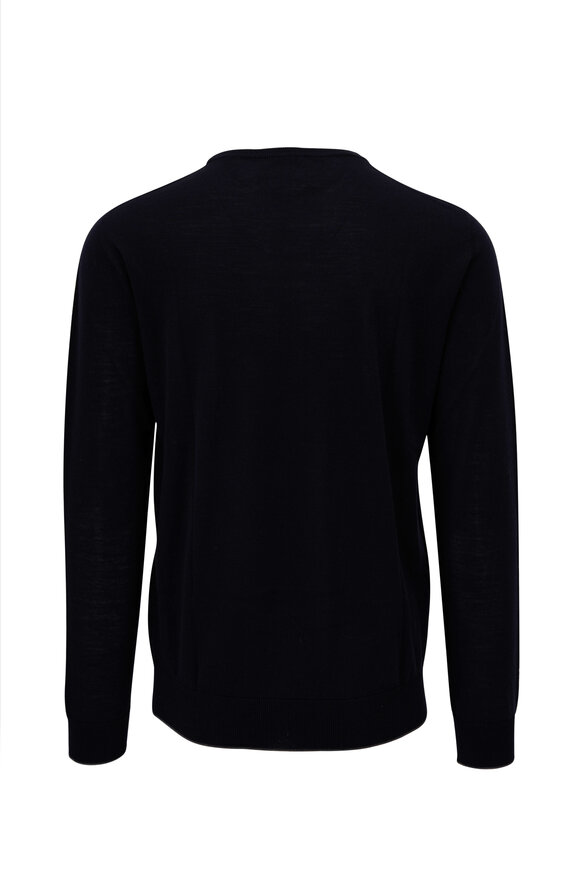 Atelier Munro - Navy Extrafine Merino Wool Tipped Crewneck 