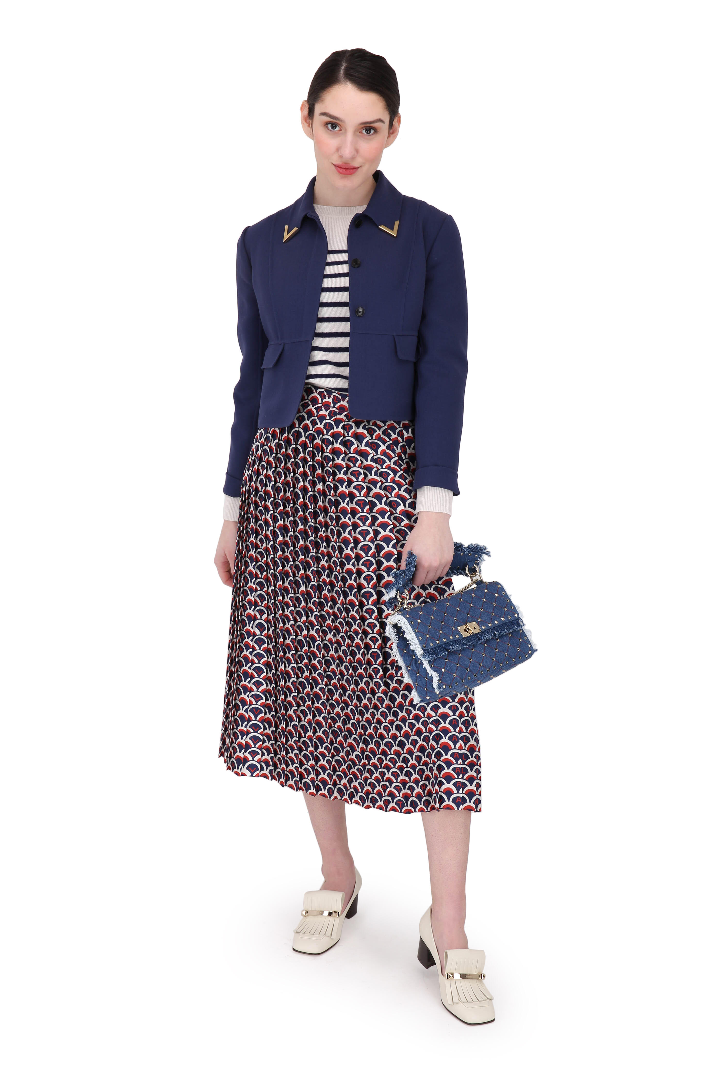 【関税＆送料込み】Valentino Garavani Skirt Velentino Garav VALENTINO GARAVANI Jacquard-trimmed paneled denim mini skirt