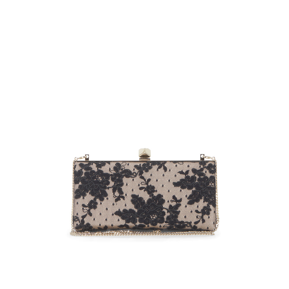 Jimmy Choo - Celeste Black Floral Lace Cube Clasp Clutch