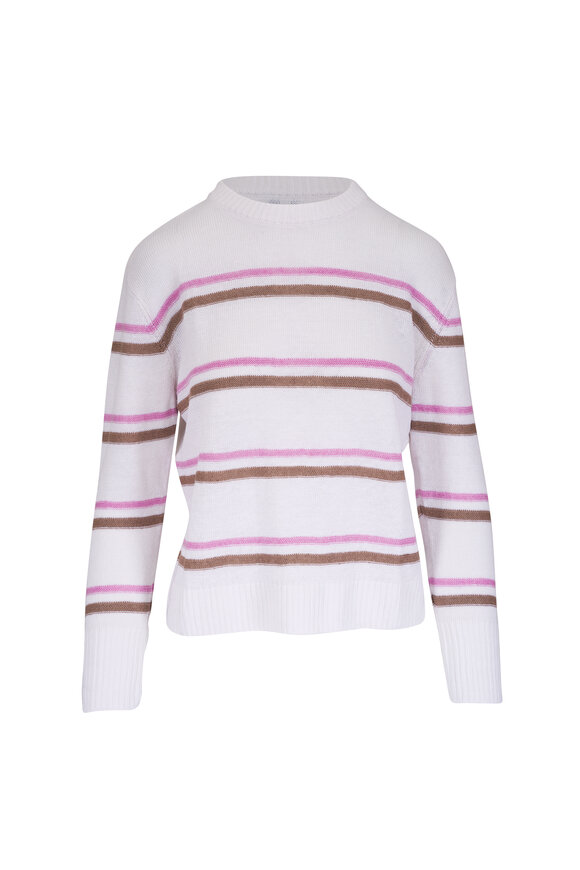 Kinross White, Pink & Brown Stripe Linen Sweater