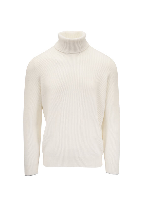 Brunello Cucinelli Off White Ribbed Cashmere Turtleneck - view 1