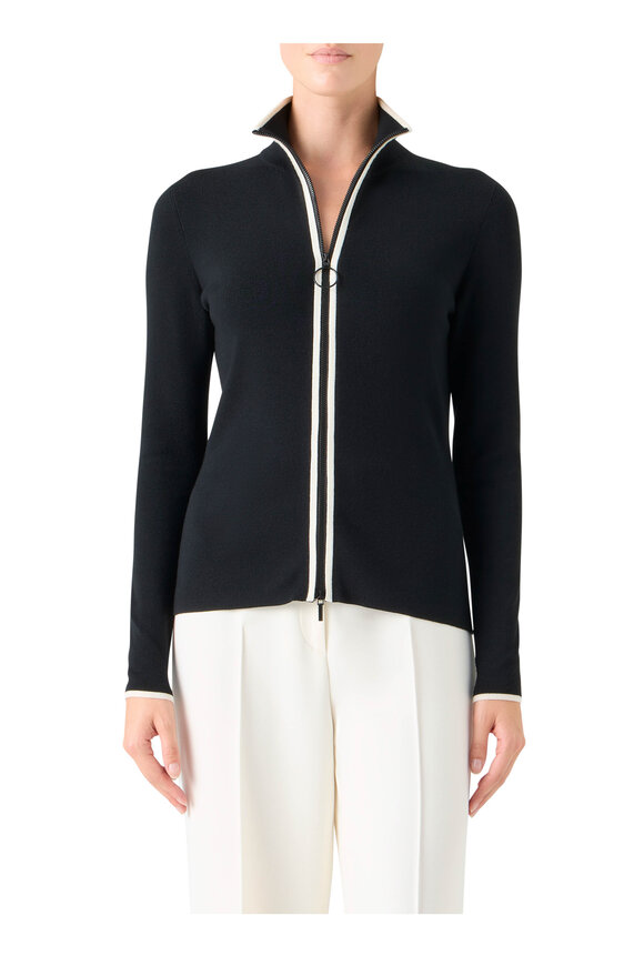 Akris Punto Black & Cream Knit Zip Cardigan - view 2
