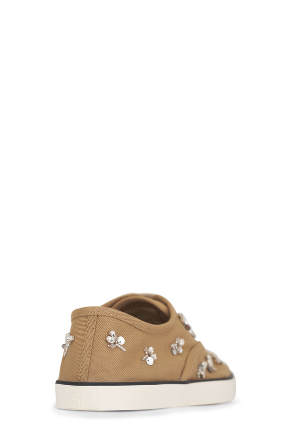 Miu Miu Brown Crystal Embellished Canvas Sneaker - view 4