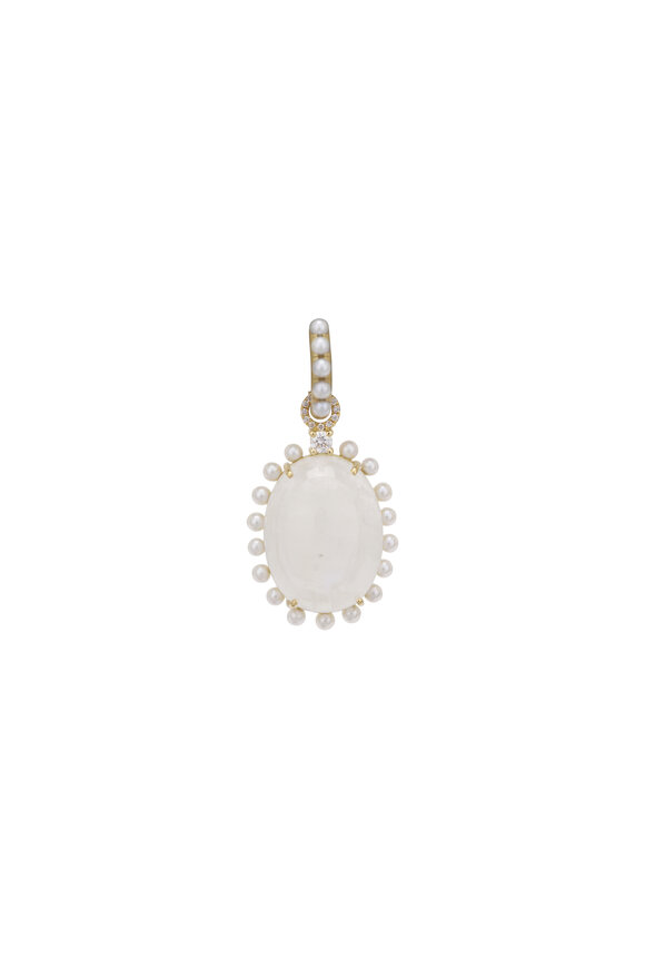 Irene Neuwirth 18k Yellow Gold Rainbow Moonstone & Akoya Earrings - view 2