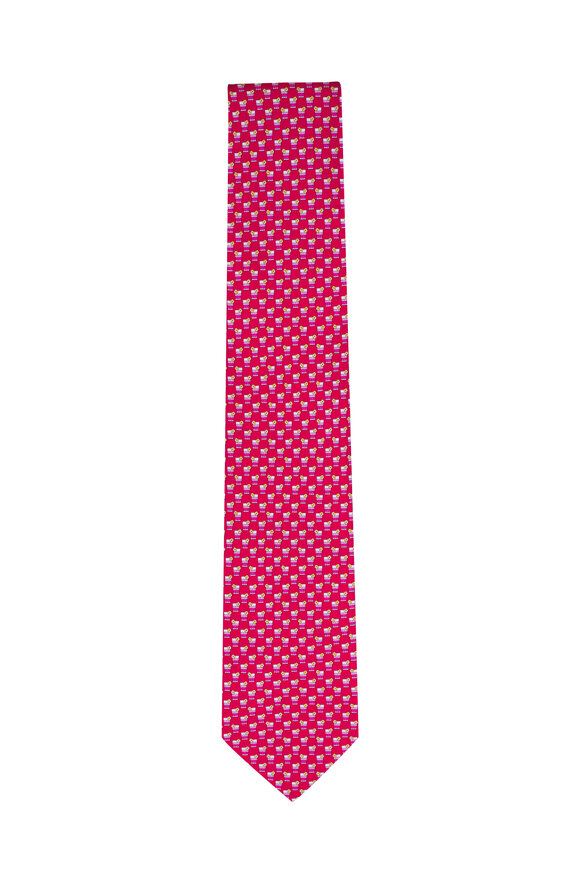 Ferragamo Red Cocktail Print Silk Necktie