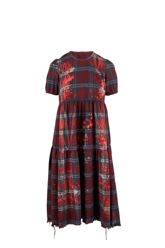 R13 - Red Plaid Relaxed Tiered Midi Dress