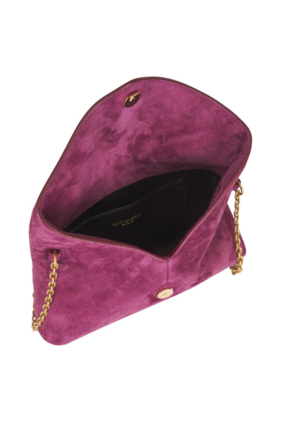 Saint Laurent Small Cassandre Deep Fuchsia Suede Chain Pouch - view 5