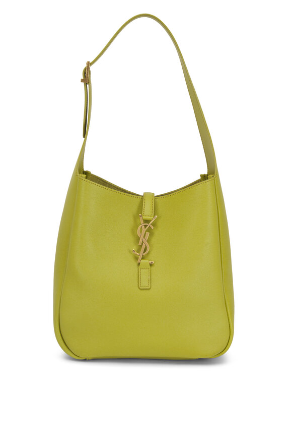 Saint Laurent Small Le 5 A 7 Wild Lime Leather Hobo Bag