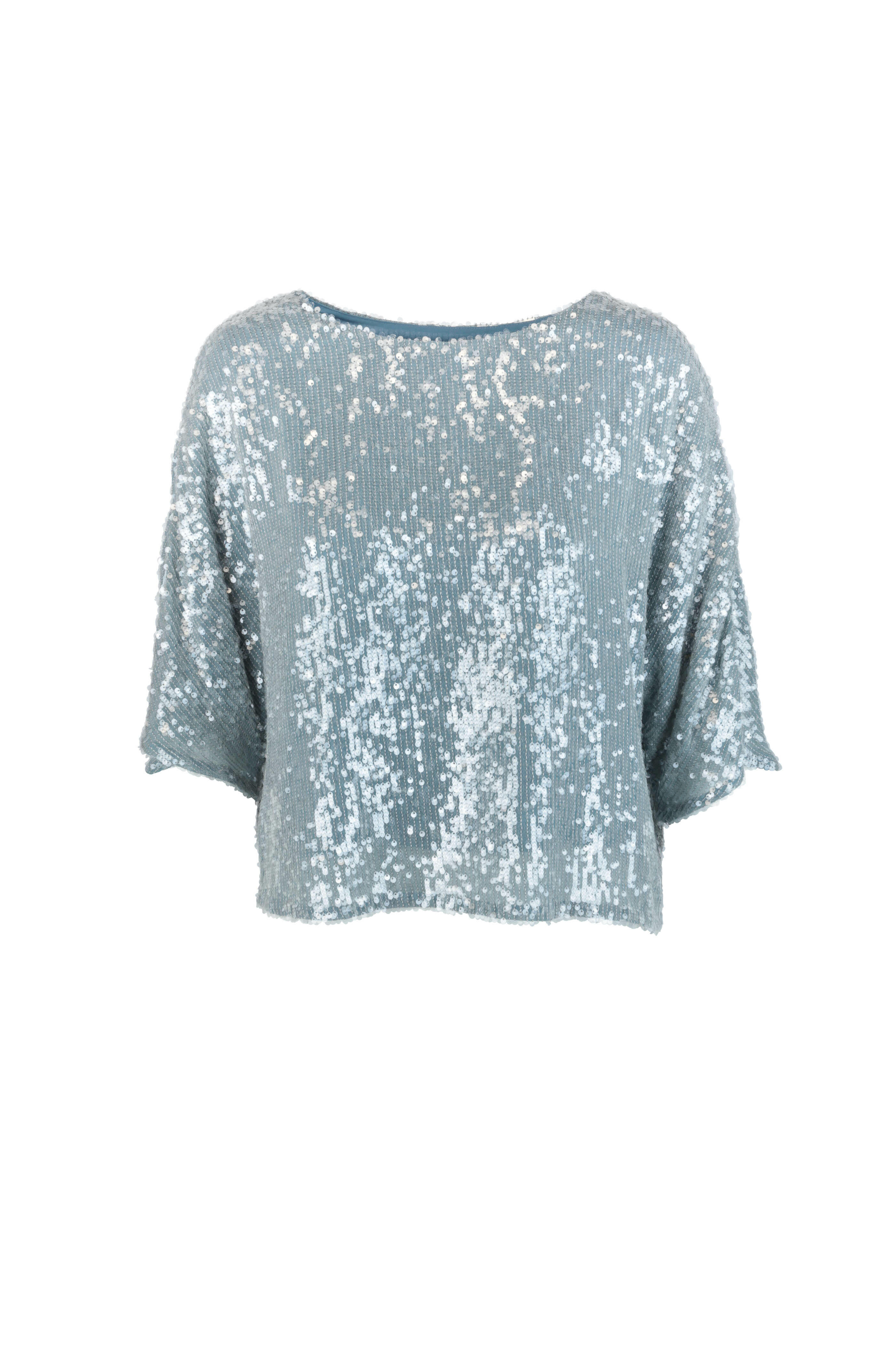 LaPointe - Steel Blue Sequin Dolman Blouse | Mitchell Stores