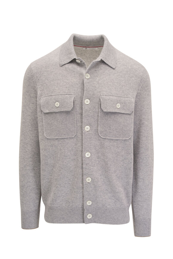 Brunello Cucinelli Light Gray Cashmere Button Down Overshirt