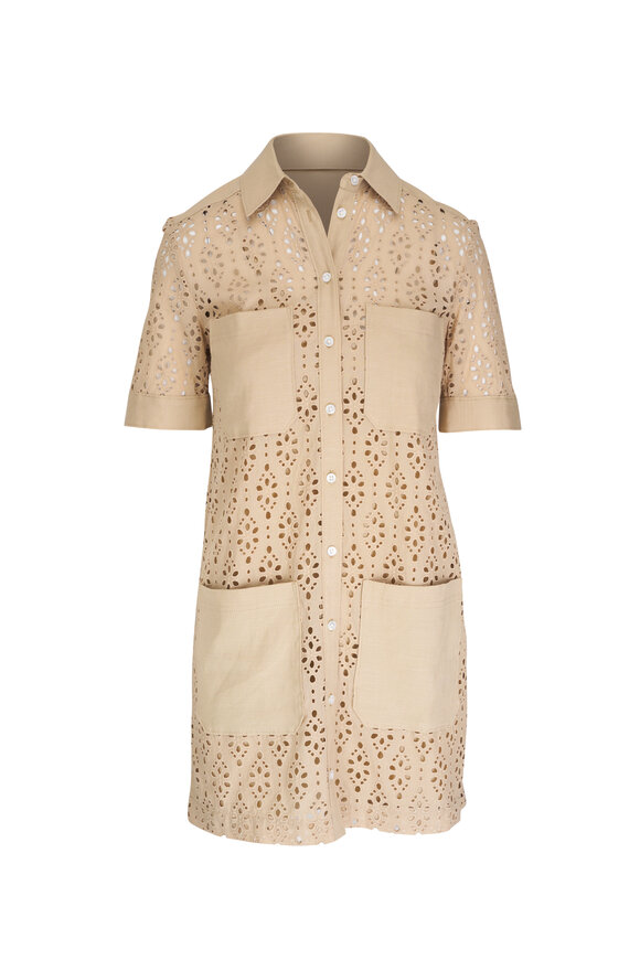 Veronica Beard Rafaela Stone Mini Lace Eyelet Dress 